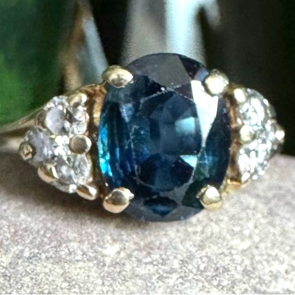 14k 2ct Blue Sapphire & Diamonds Ring - Picture 1 of 8
